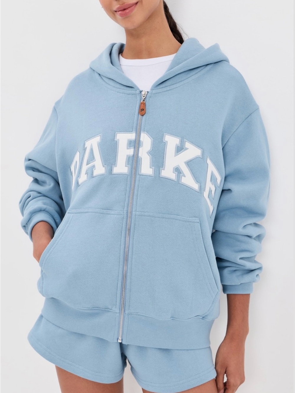 PARKE Zip-up Varsity Hoodie Powder Blue S/M